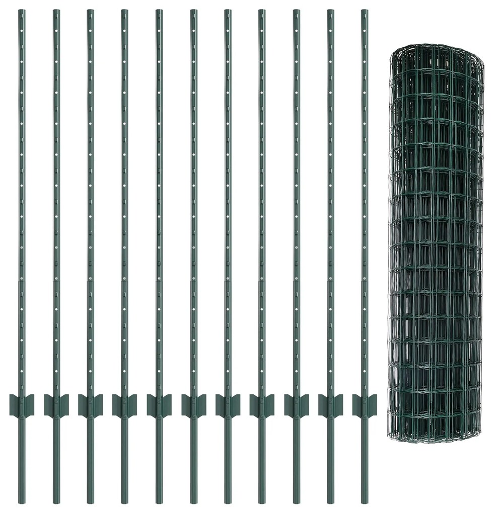 Cercas Euro com 11 postes U Verde 1,2x25 m Aço