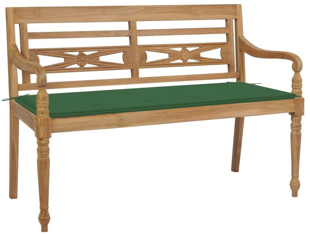 vidaXL Banco Batávia c/ almofadão verde 120 cm teca maciça