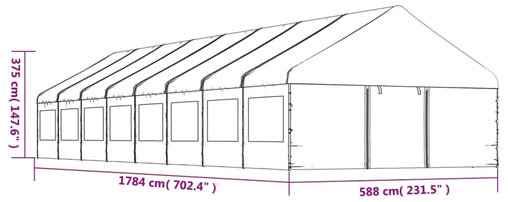 Gazebo com telhado 17,84x5,88x3,75 m polietileno branco