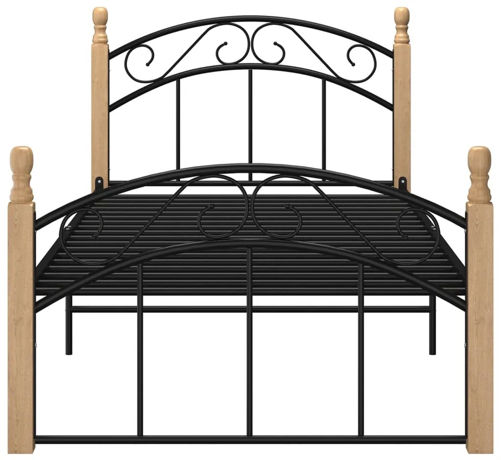 Estrutura de cama 90x200 cm metal/madeira carvalho maciça preto