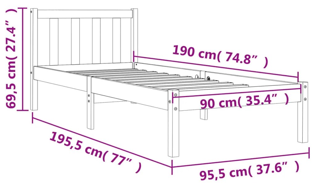 Estrutura de cama 90x190 cm madeira pinho maciça castanho cera