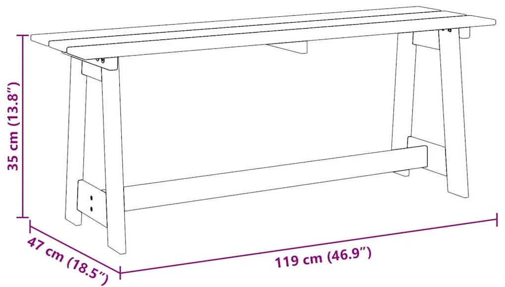 Banco de Exterior vidaXL Acácia 119x35x47 cm Madeira Sólida de Pinho