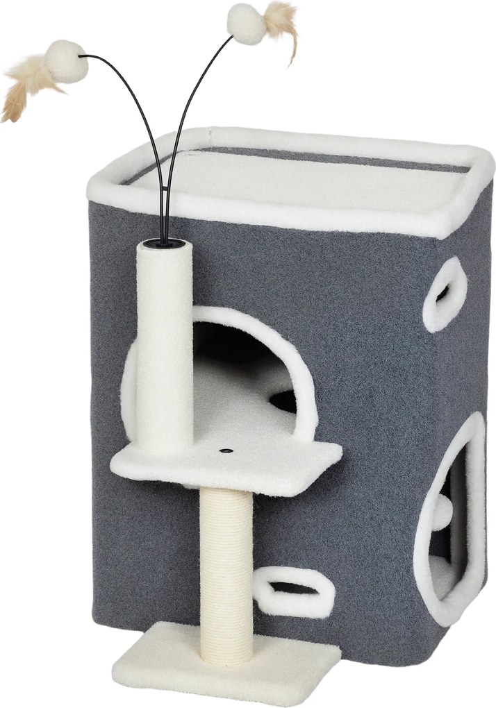 PawHut Arranhador para gatos, cama superior, casa de 2 andares, postes de sisal, Cinza | Aosom Portugal