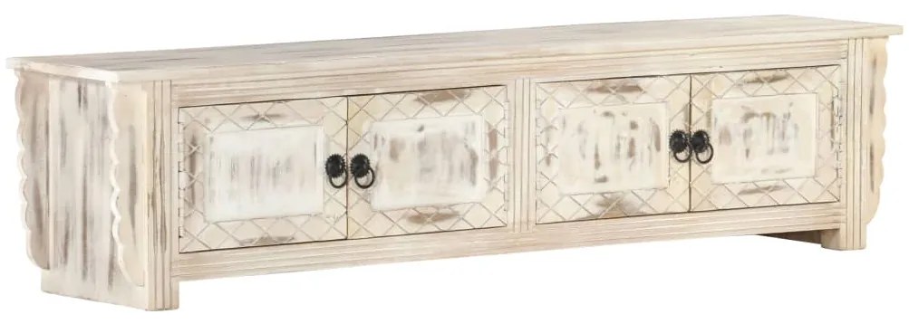 Móvel de TV 140x30x35 cm madeira de mangueira maciça branco