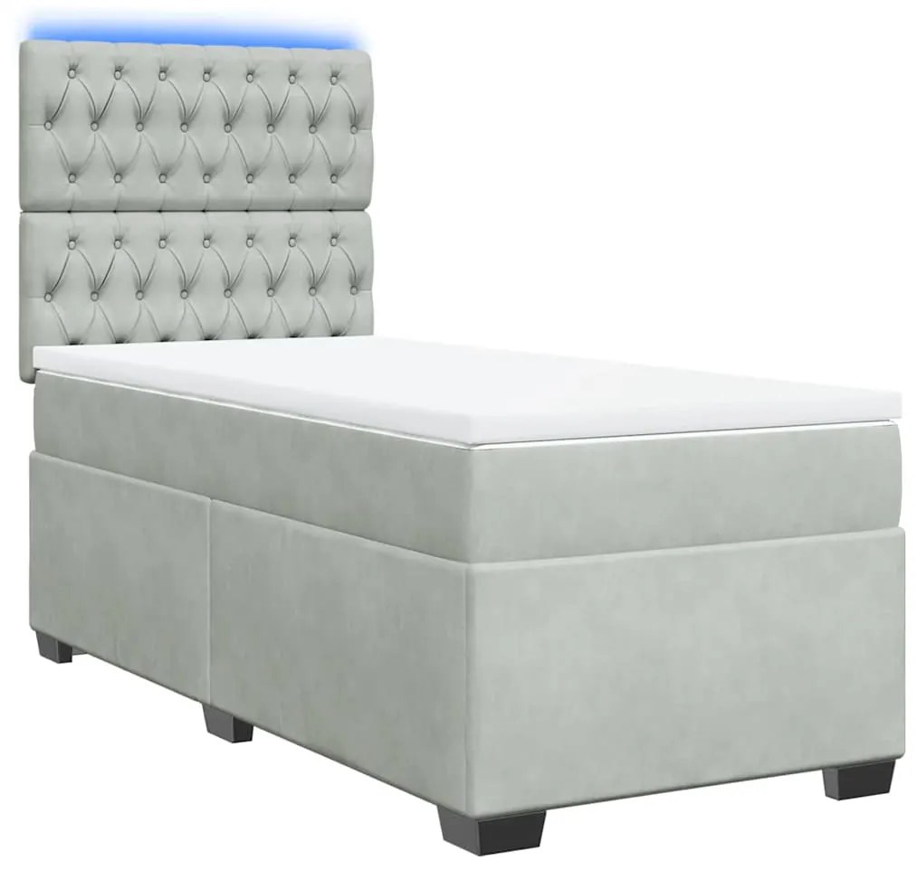 Cama com molas/colchão 80x200 cm veludo cinza-claro