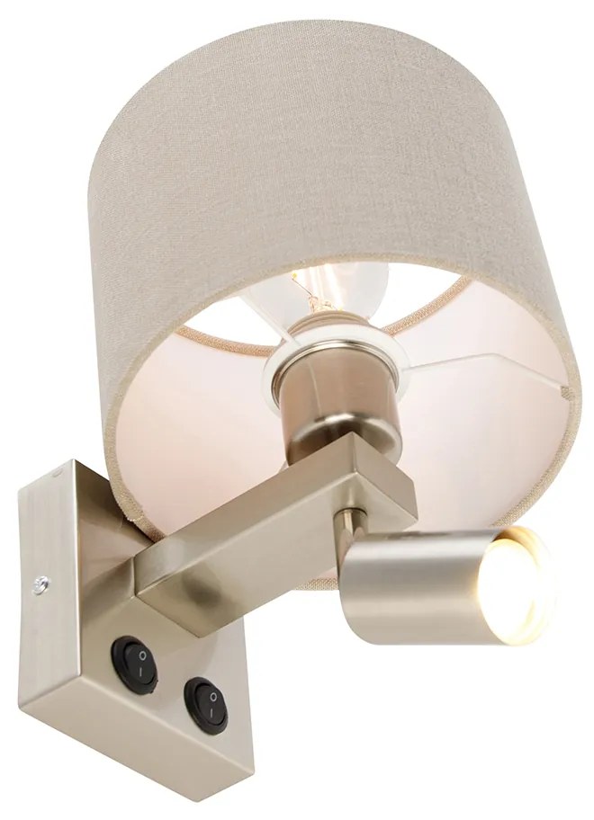 Candeeiro de parede em aço com luz de leitura e abajur 18 cm castanho claro - Brescia