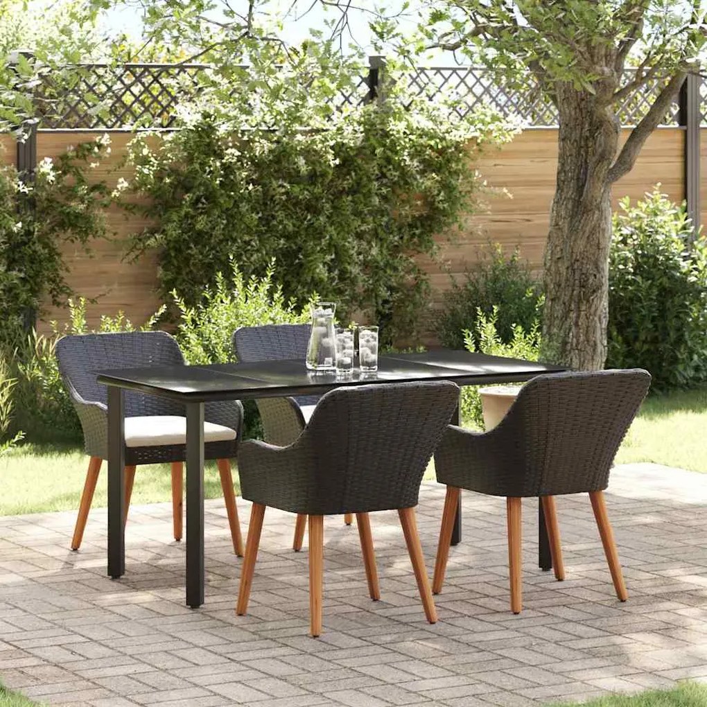 vidaXL Conjunto de Jantar de Jardim 5 Peças Preto Rattan Poliéster