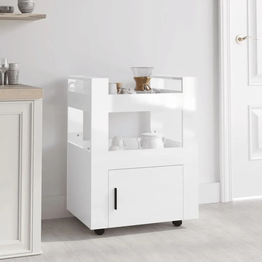 vidaXL Carrinho de cozinha 60x45x80 cm deriv. madeira branco brilhante