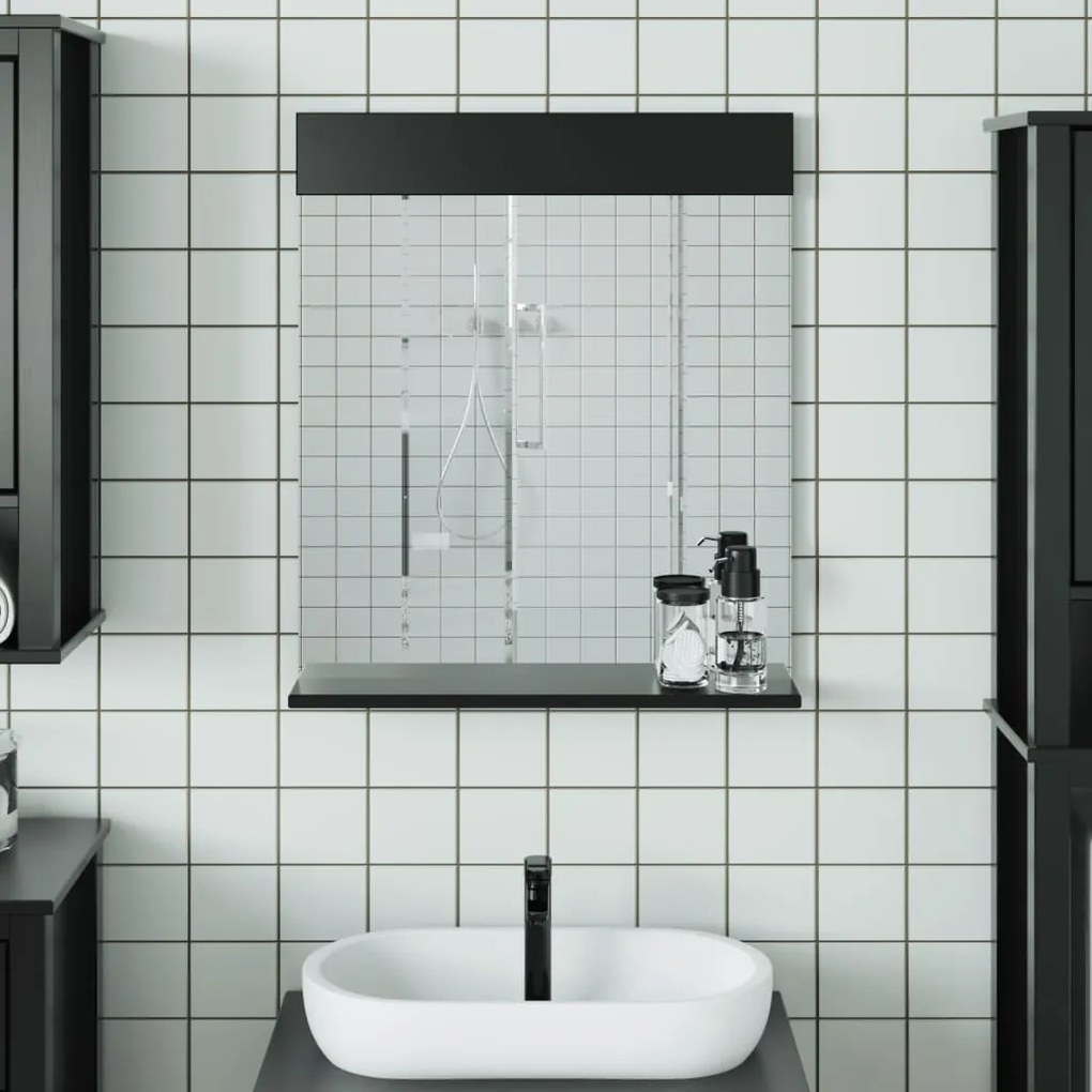 vidaXL Espelho WC c/ prateleira BERG 60x12x70 cm madeira maciça preto
