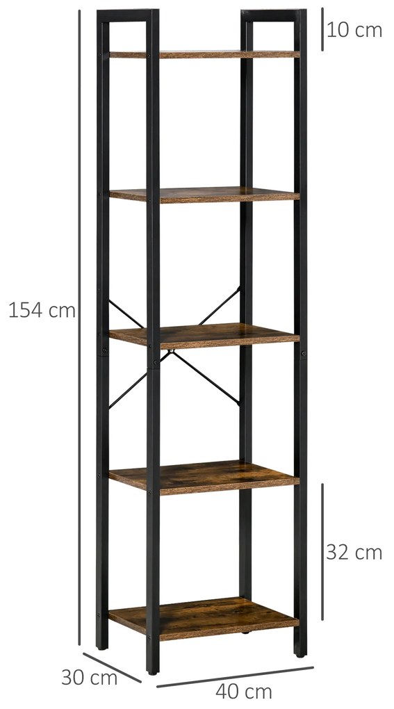 Estante de Estilo Industrial de 5 Níveis Estante para Livros de Armazenamento com Estrutura de Aço para Sala de Estar Escritório Cozinha Dormitório 40