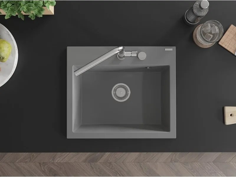 Mexen Oscar lava-loiça de granito de 1 câmara, 580 x 490 mm, cinzento, sifão cromado - 6519581000-71
