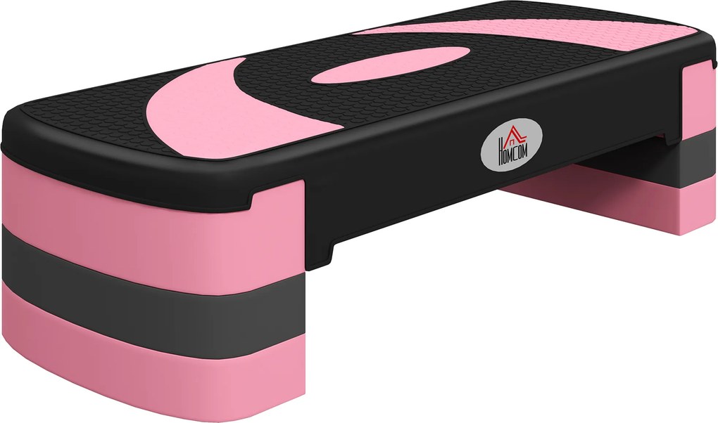 HOMCOM Step para Exercício Aeróbico Plataforma Step com Altura Ajustável em 3 Níveis 80x31x10-20 cm Rosa e Preto | Aosom Portugal