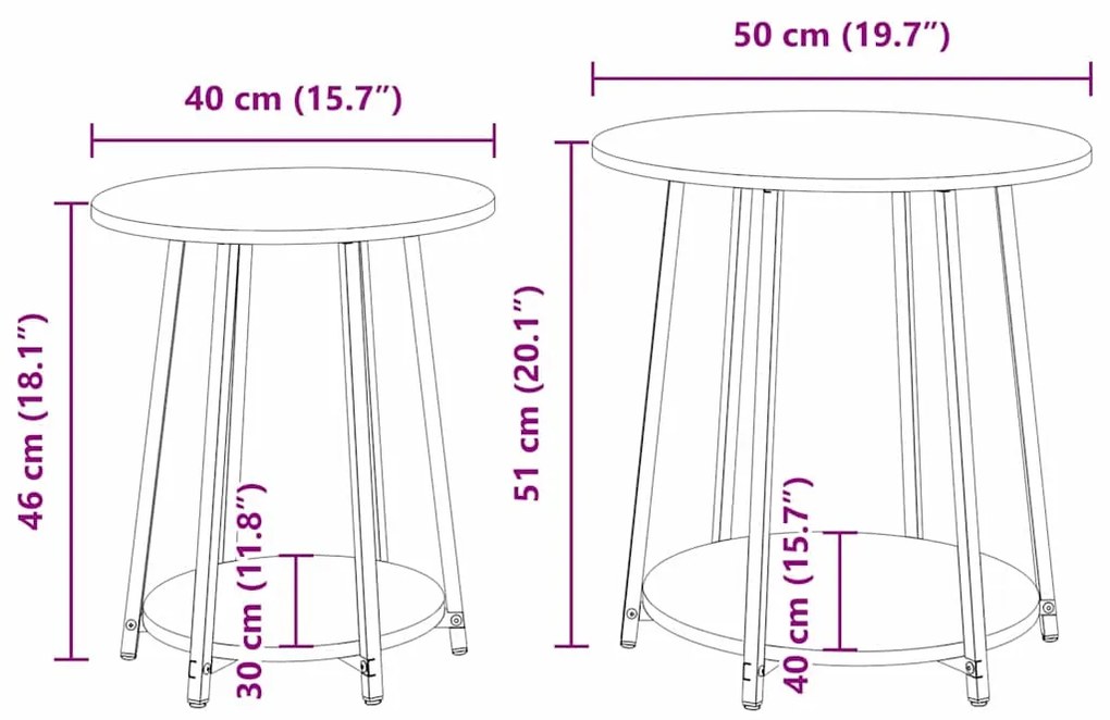 Mesa Lateral vidaXL 2 pcs Carvalho Defumado em Madeira Compensada e Me