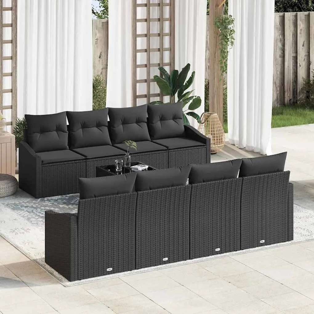 Conjunto de Sofás de Jardim com 7 Peças da e Almofadas Pretas em Ratta