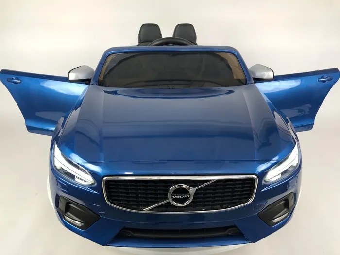 Volvo S90 12v, Carro elétrico infantil módulo de música, assento de couro, pneus de borracha EVA Azul