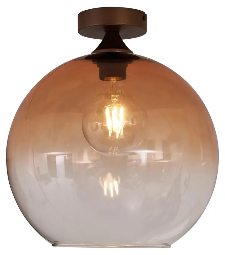 Plafon Art Deco Bronze Escuro com Vidro Castanho - Sandra Art Deco