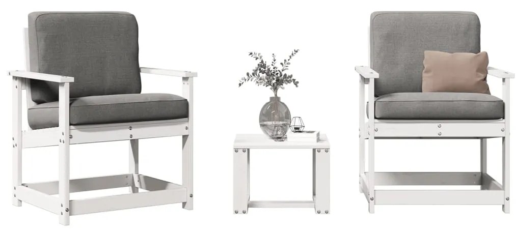 vidaXL 3 pcs conjunto lounge de jardim madeira de pinho maciça branco