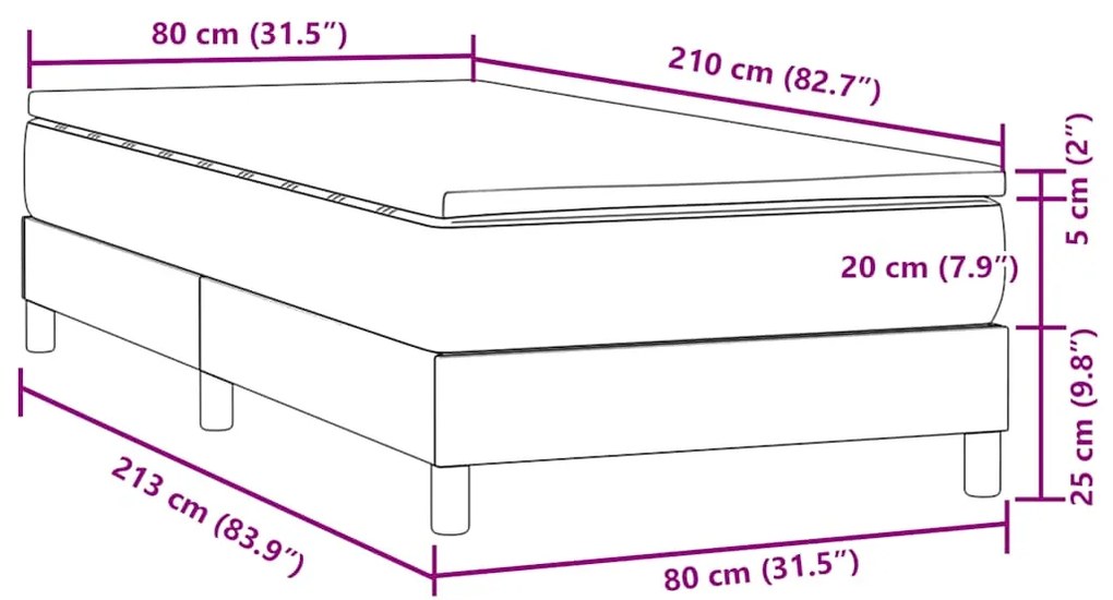 Cama com molas/colchão cinza-escuro 80x210 cm veludo