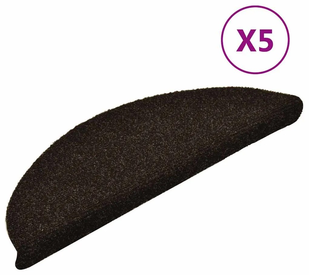 vidaXL Tapetes escada autoadesivos 5 pcs 56x17x3 cm castanho-escuro