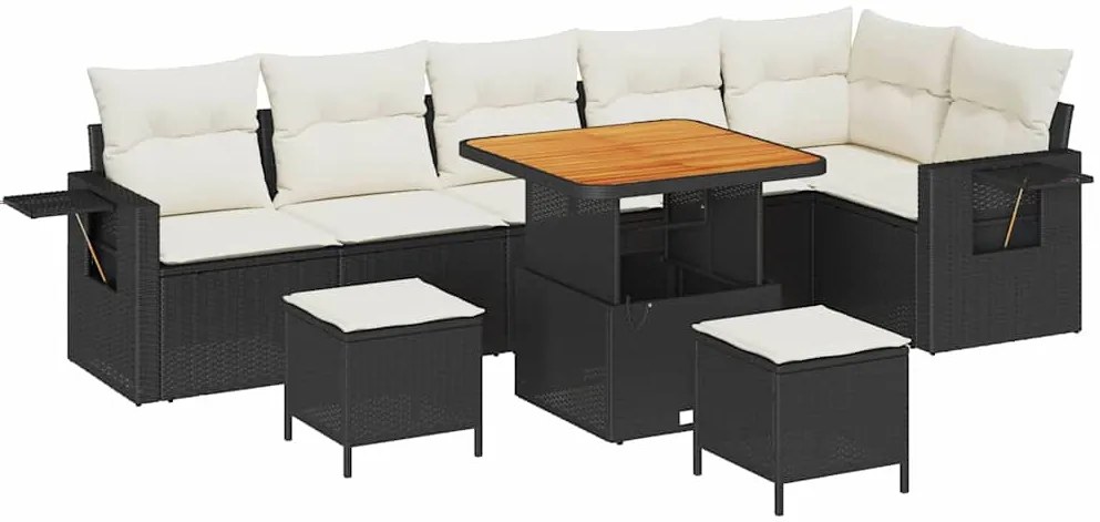 Conjunto de Sofá de Jardim com 9 Peças e Almofadas em Rattan Preto