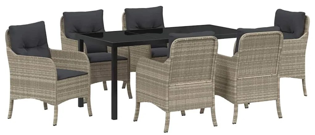 Conjunto de Jantar de Jardim com Almofadas Cinza-claro Rattan Poliéste