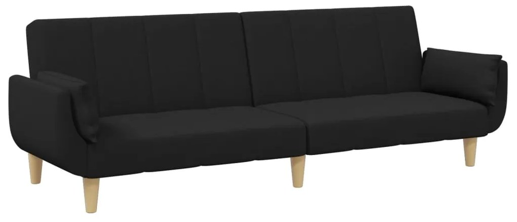 Sofá-cama de 2 lugares com apoio de pés tecido preto