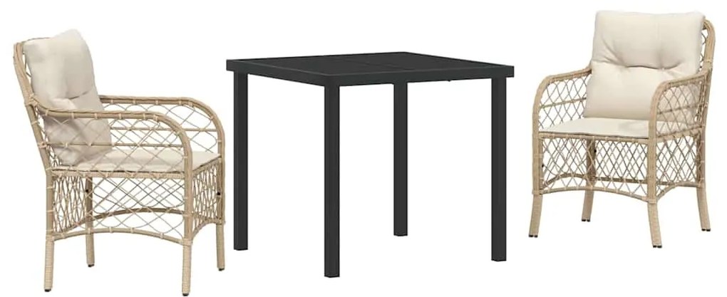 Conjunto de Jantar de Jardim 3 Peças com Almofadas Beiges em Rattan Si