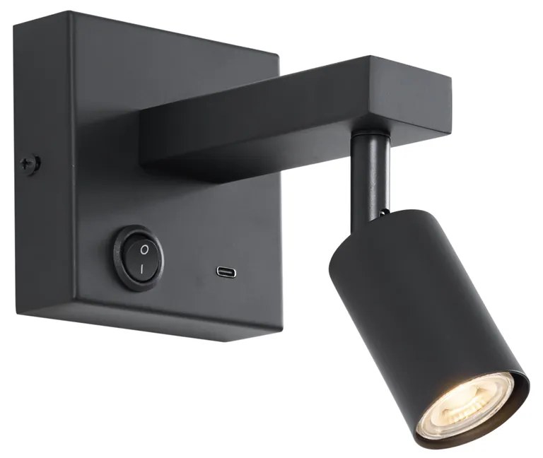 Candeeiro de parede moderno preto com USB-C inclinável - Rex