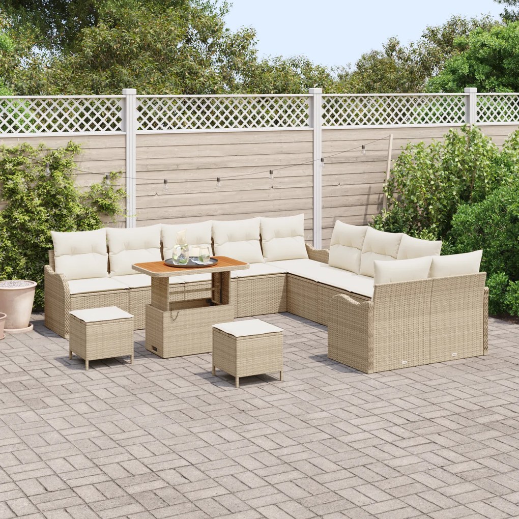 Conjunto de Sofá de Jardim vidaXL de 13 Peças com Almofadas Bege Ratta