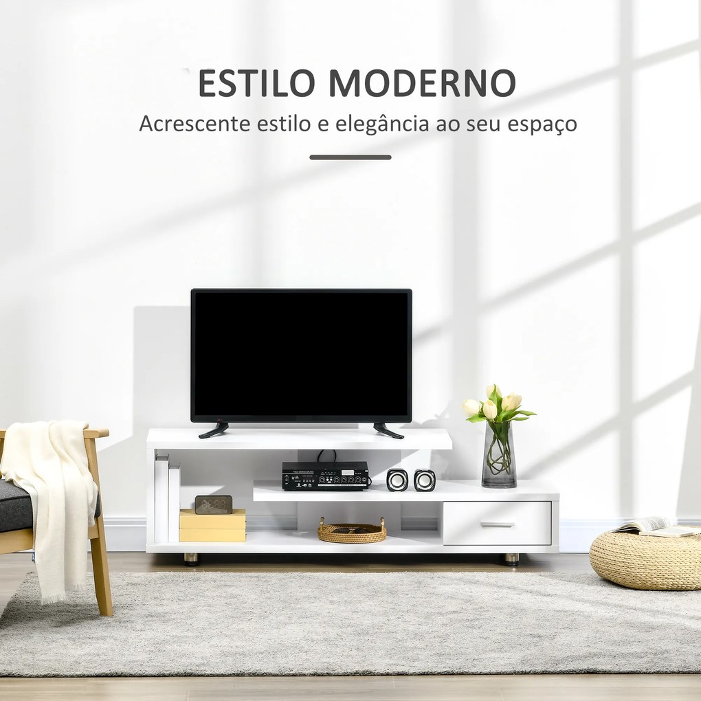 HOMCOM Móvel de TV para Televisores de até 45” Móvel de TV Moderno com 3 Prateleiras e 1 Gaveta para Dormitório Carga Máxima 60kg 135x35x41,7cm Branco