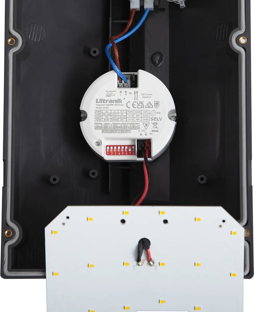 Candeeiro de parede exterior moderno cinzento escuro com LED IP65 e sensor de movimento - Marek