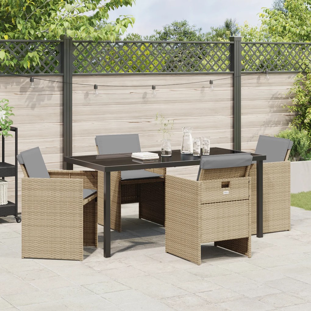 Conjunto de Jantar de Jardim vidaXL 5 Peças com Almofadas Bege Rattan
