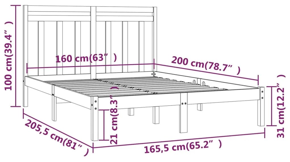 Estrutura de cama 160x200 cm madeira maciça branco