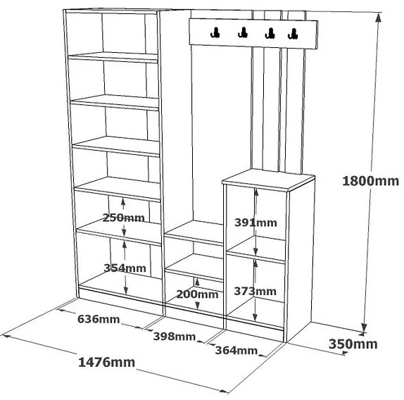 Hall Stand DD8 – Pinheiro Atlântico e Antracite – 147,2x179,7x37,5 cm