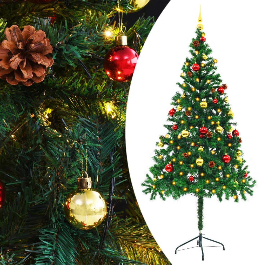 321500 vidaXL Árvore de Natal artificial pré-iluminada + enfeites 180cm verde