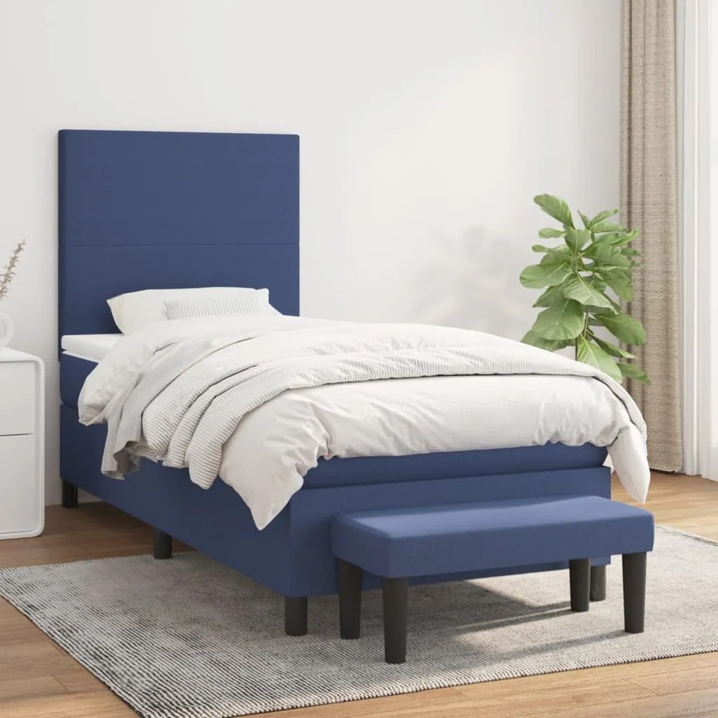 3136419 vidaXL Cama com molas/colchão 100x200 cm tecido azul