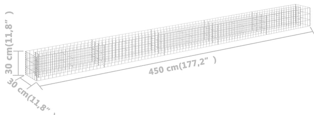 Canteiro elevado/cesto gabião 450x30x30 cm aço galvanizado