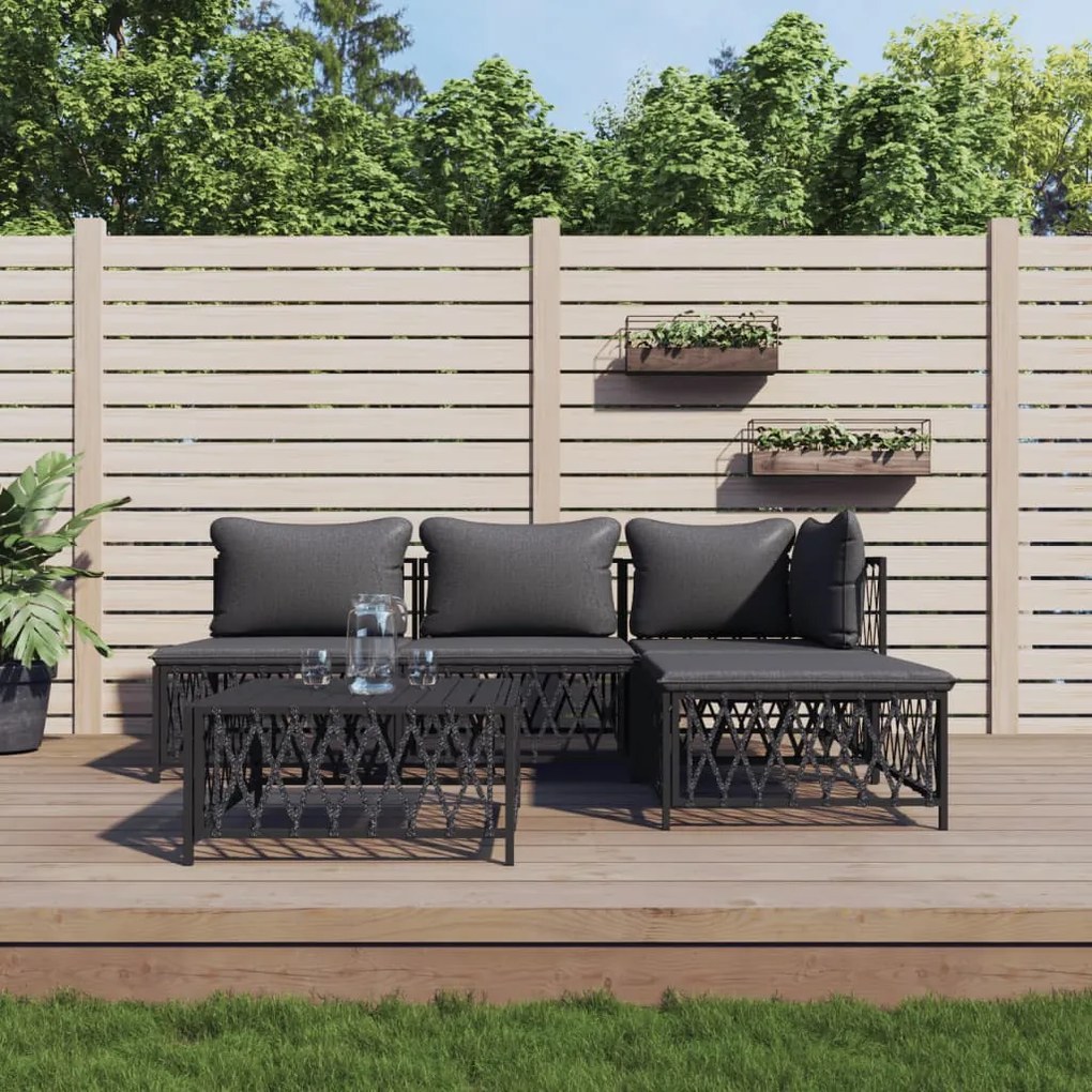 vidaXL 5 pcs conjunto lounge de jardim com almofadões aço antracite