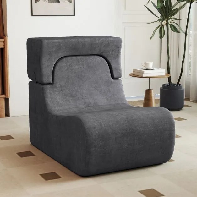 Cadeira de chão para adultos (MESA NÃO INCLUIDA) com apoio de cabeça removível Capa de veludo lavável e enchimento de espuma elástica Cinzenta