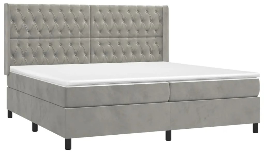 Cama box spring c/ colchão/LED 200x200 cm veludo cinzento-claro