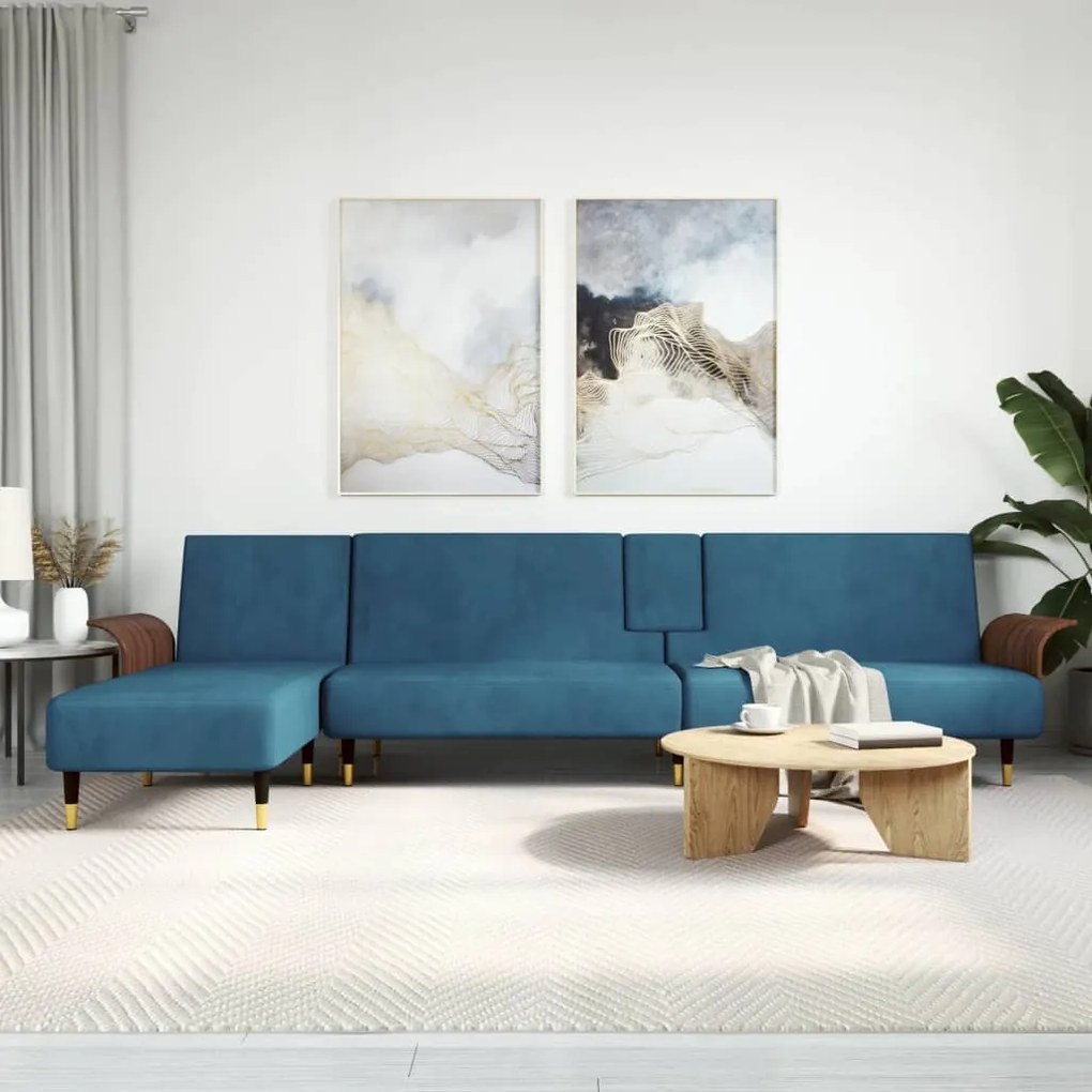 vidaXL Sofá-cama em forma de L 279x140x70 cm veludo azul