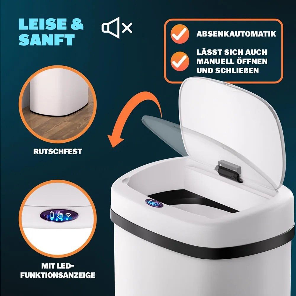 Caixote do lixo com sensor em aço inoxidável 50L branco