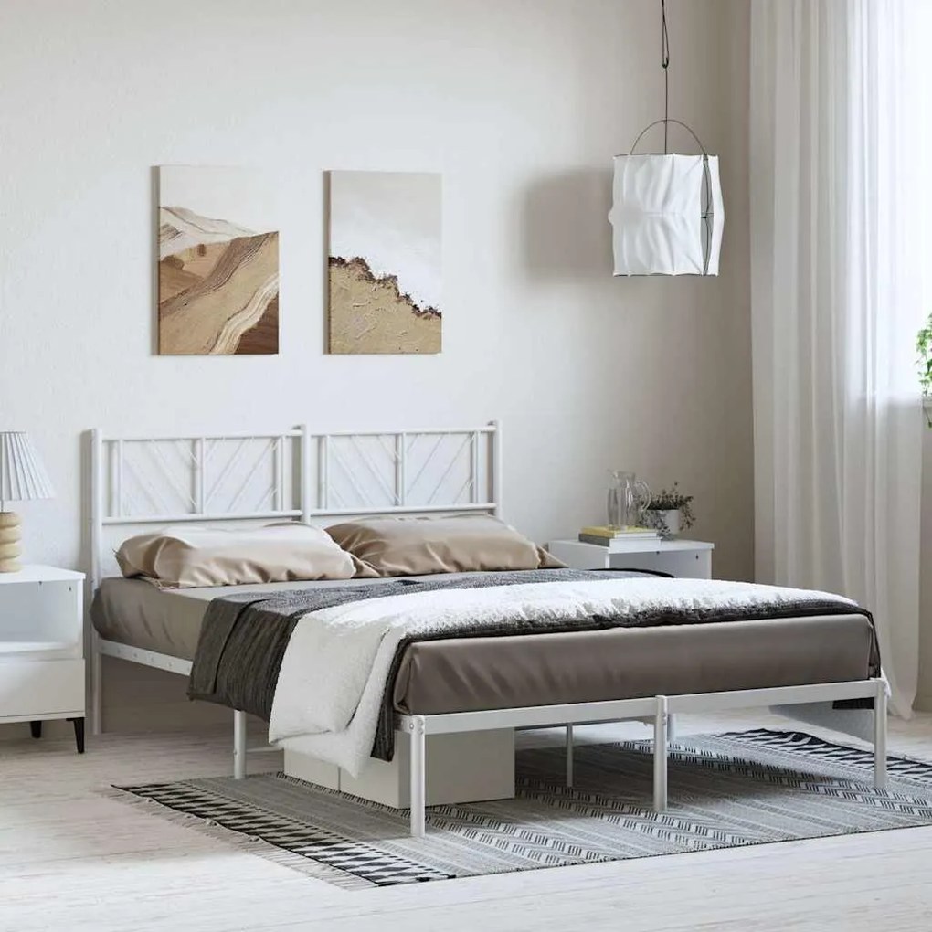Estrutura de cama com cabeceira 150x200 cm metal branco