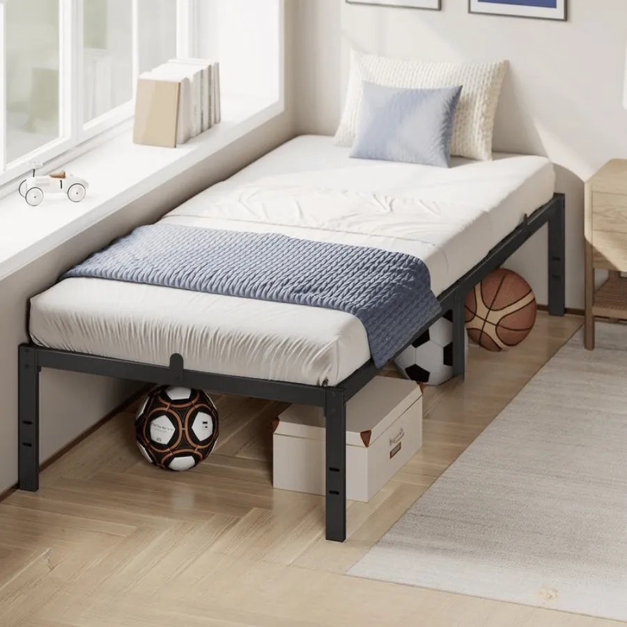 Estrutura de cama em metal 200 x 90 x 40,6 cm (COLCHÃO NÃO INCLUIDO) com espaço de arrumação e design moderno Preta