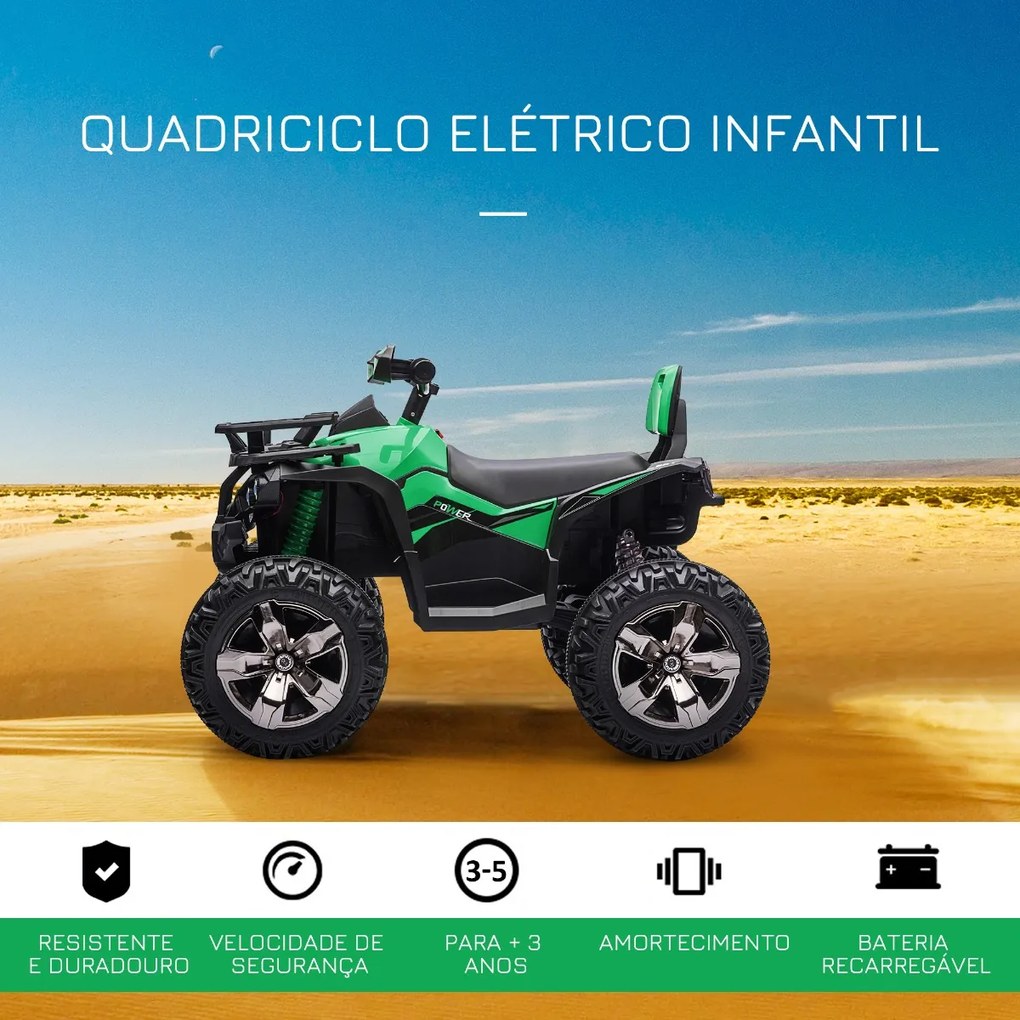 Moto 4 Elétrico 12V para Crianças acima de 3 Anos com Farol Música Pneus de Suspensão Botões Avance e Retrocesso Veículo Elétrico a Bateria 100x65x73c