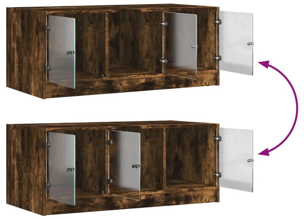 Mesa de centro c/ portas de vidro 102x50x42 cm carvalho fumado
