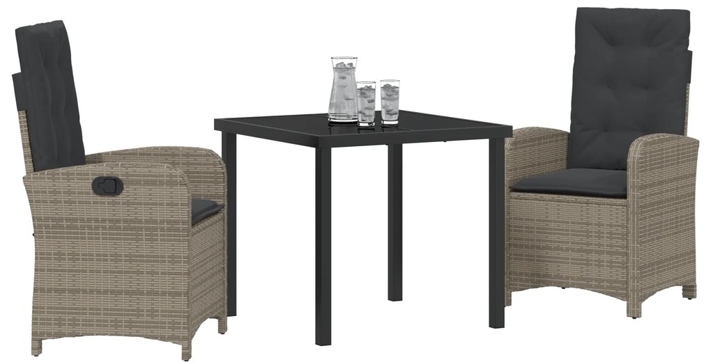 Conjunto de Jantar de Jardim de 3 Peças com Almofadas Cinza Rattan Ver