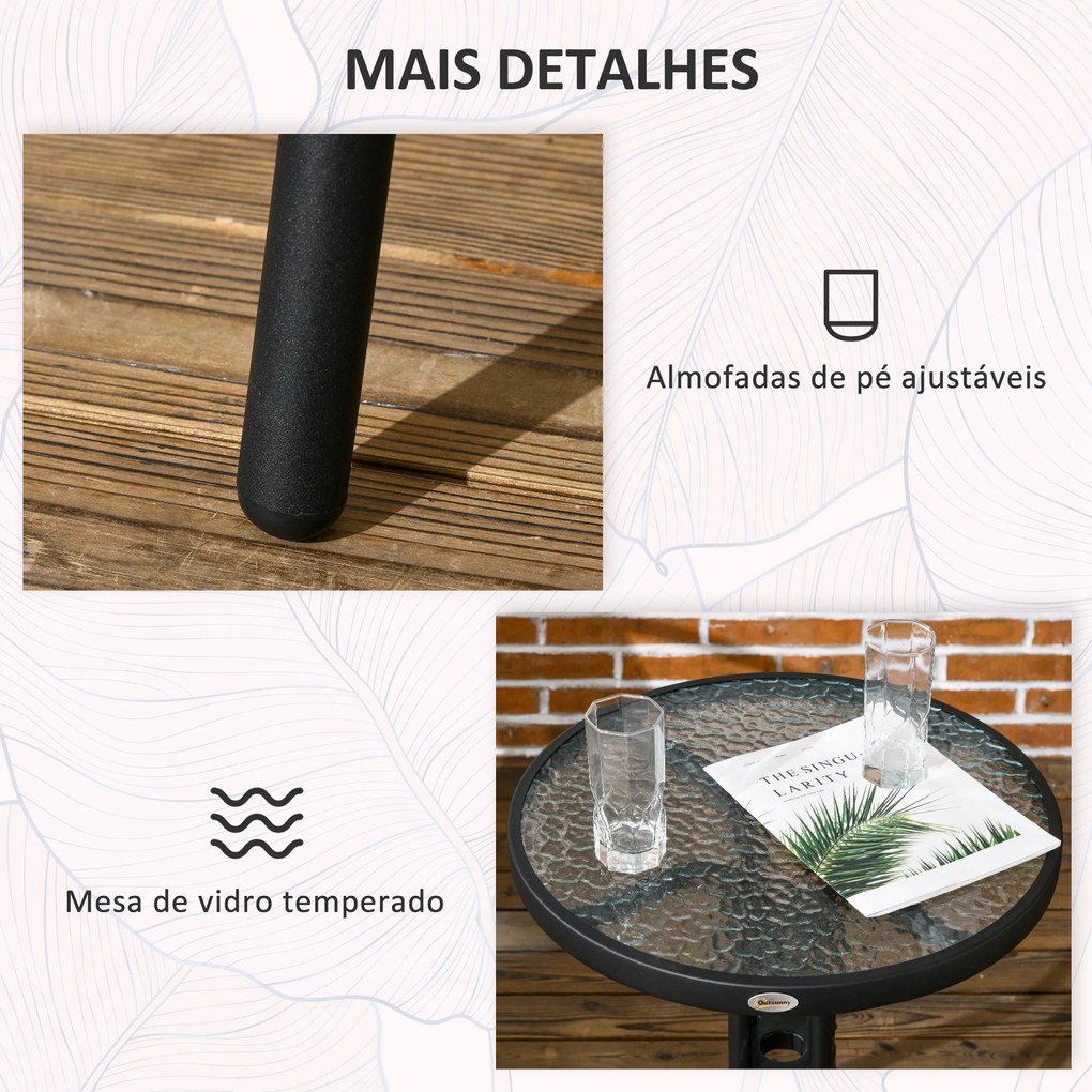 Conjunto de 3 Peças de Vime para Jardim com 2 Cadeiras Empilháveis e 1