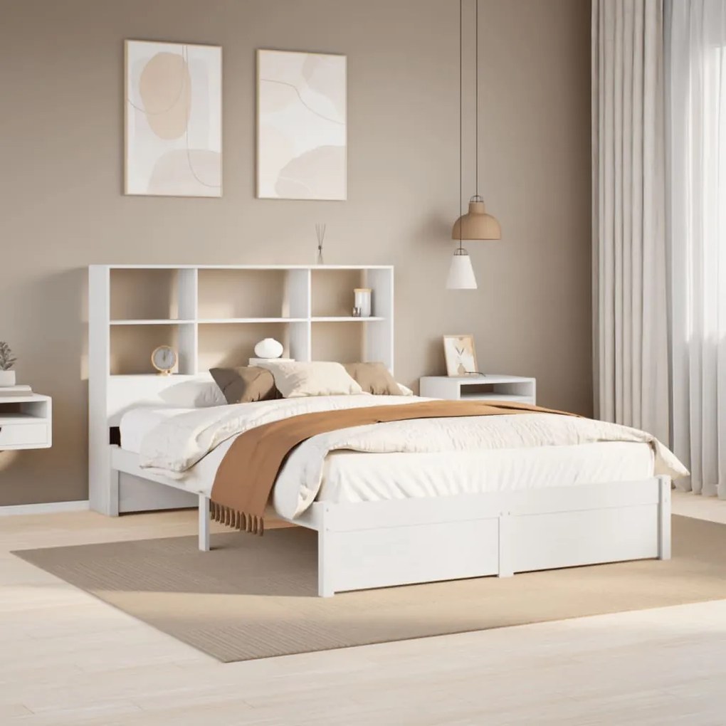 Cama com estante sem colchão 140x200 cm pinho maciço branco