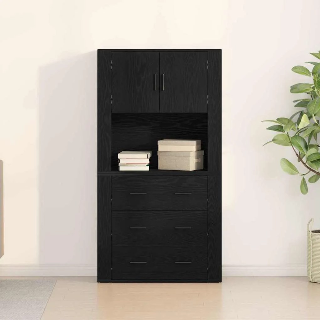 Highboard Carvalho Preto 80x33x150 cm Madeira de Engenharia